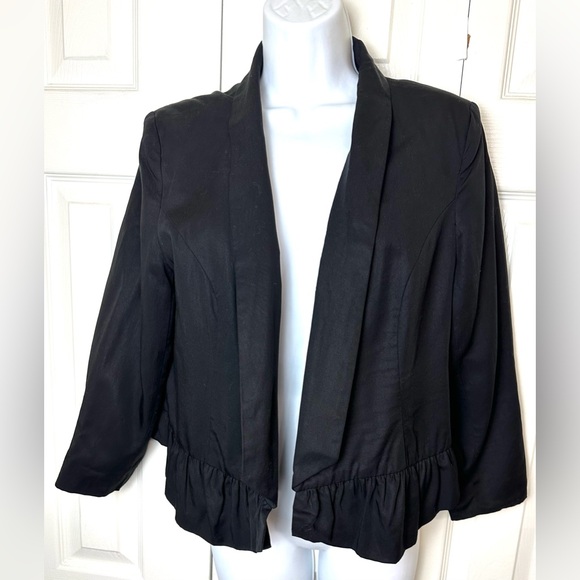 Anthro CARTONNIER Calin Blazer Jacket Coat Ruffle Hem Floral Lined Cropped Knit - Picture 6 of 9